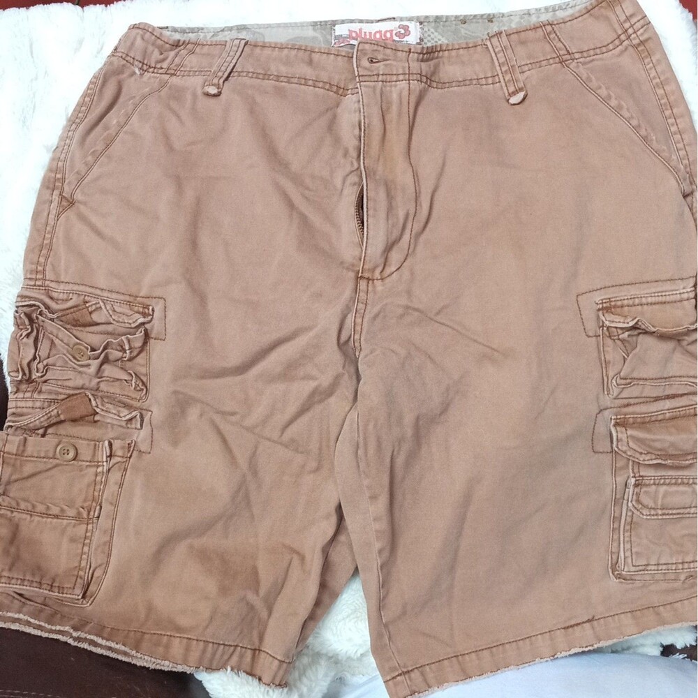 Plugg Men's Brown Cargo Shorts Cotton Canvas Solid Flat Front Zip Cargo Pockets